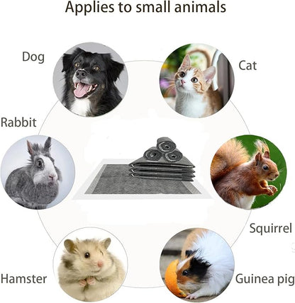 100 Pcs Disposable Rabbit Pee Pads,Pet Pees Pad Cage Black Carbon Liner,Super Absorbent Leak Proof Cushion Reduce Odor Bunny Training Accessories for Kitten Puppy Hamsters Hedgehog