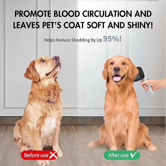 Dog Self Cleaning Slicker Brush for Shedding, Ideal for Short Long Haired Dogs, Including Cat. Removes Loose Fur, Undercoat, Mats, Tangled Hair. Suit for Large Medium Small Animal, Gray