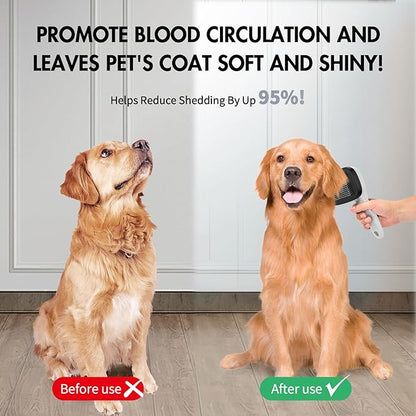 Dog Self Cleaning Slicker Brush for Shedding, Ideal for Short Long Haired Dogs, Including Cat. Removes Loose Fur, Undercoat, Mats, Tangled Hair. Suit for Large Medium Small Animal, Gray