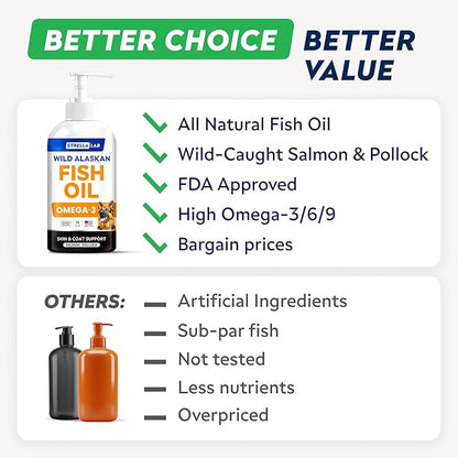 STRELLALAB Fish Oil for Dogs & Cats - Natural Omega-3 - Skin & Coat Support - Liquid Food Supplement for Pets - Natural EPA + DHA Fatty Acids for Joint Function, Immune & Heart Health 16oz - Pollock