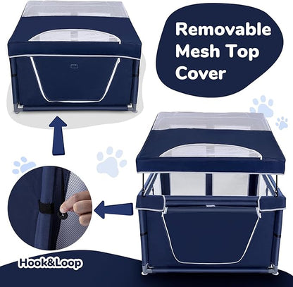 Dog Playpen 42 _ 42 inch, Puppy Playpen with Removable Roof, 25 Height Pet Playpen with Zipper Door for Small Dogs and Small Animals, Dog Fence Indoor & Outdoor