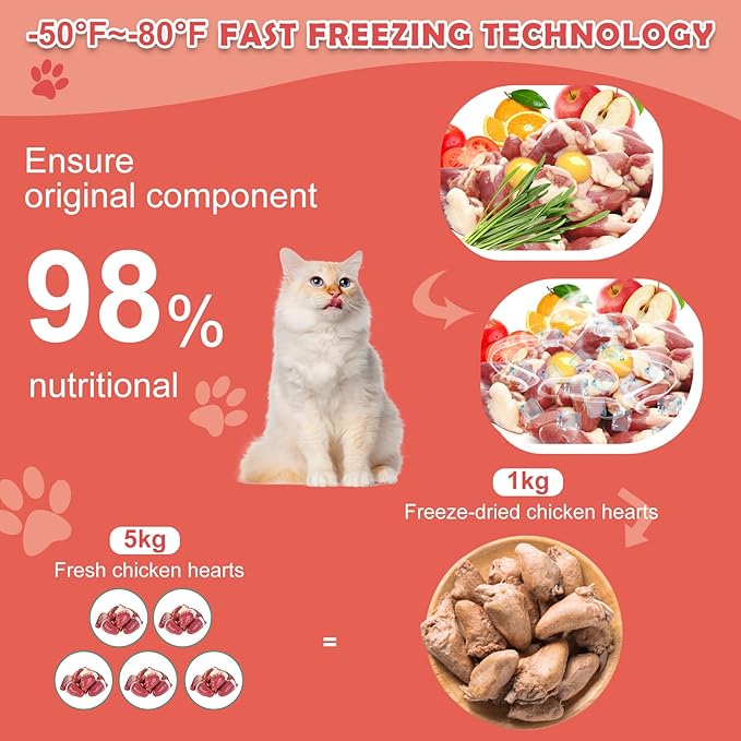 Chicken Hearts Dog Treats - Freeze Dried Chicken Heart Cat Treats Single Ingredient All Natural High Protein Pet Treats（3.5OZ）