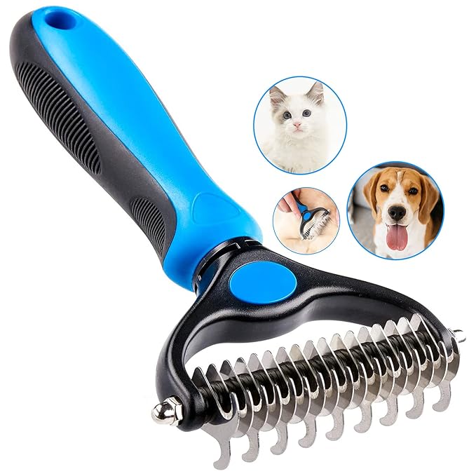 Dog Undercoat Rake, Cat Grooming Rake Shedding Brush 2 Sided Pet Grooming Tool Deshedding and Dematting Rake Brushes Comb for Pets Remove Undercoat Mats & Tangles