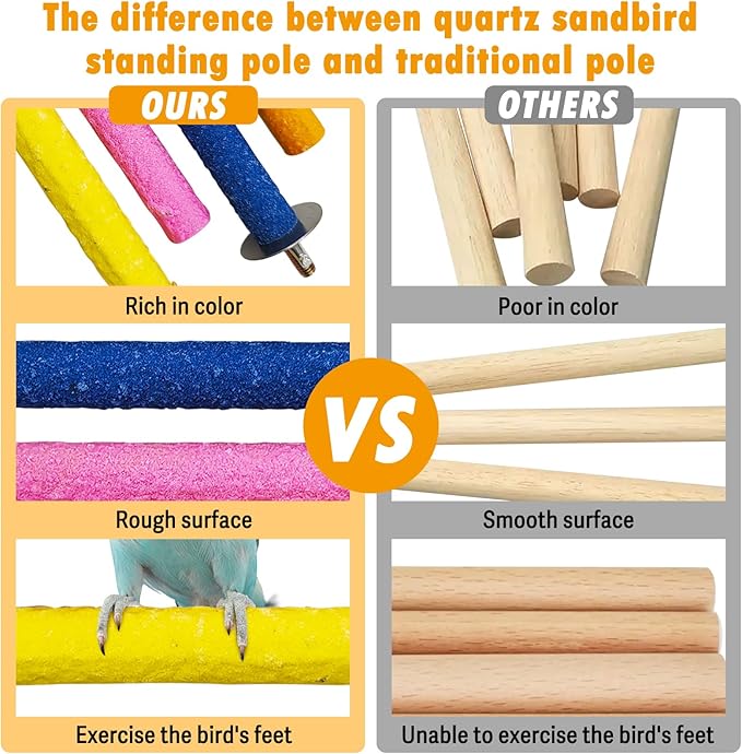 Hamiledyi Bird Perch Stand Wood Parrot Stand Platform Colorful Sand Paw Grinding Stick Rattan Wicker Balls Parakeet Chewing Toys for Cockatiel Conure Budgies Parakeet Lovebird（12Pcs）