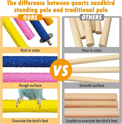 Hamiledyi Bird Perch Stand Wood Parrot Stand Platform Colorful Sand Paw Grinding Stick Rattan Wicker Balls Parakeet Chewing Toys for Cockatiel Conure Budgies Parakeet Lovebird（12Pcs）