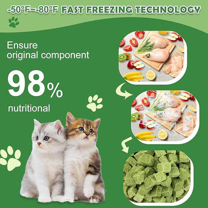 Cat Grass Treats Cubes - 80g Natural Freeze Dried Cat Grass Teething Stick Cat Treats Snacks Edible Cat Chew Toys for Hairball Removal Teeth Cleaning