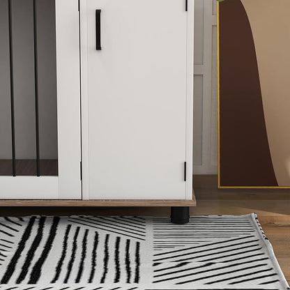 PawHut Dog Crate Furniture Side End Table with Storage, Dog Kennel Furniture Indoor with Double Doors for Medium and Large Dogs, Walnut