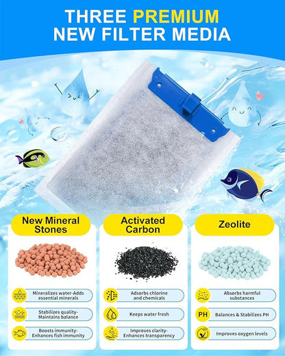 Upgraded Medium Filter Cartridges Compatible with Tetra Filter Cartridges Medium for Aquariums 10i IQ10 PF10, Three Superior Materials Compatible with Tetra Whisper Filters, 6 Pack