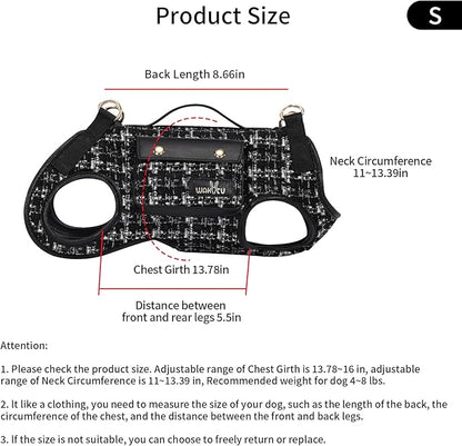 Dog Lift Harness Dog Carrier Dog VES Harness Adjustable Dog Leash with Small Puppy Treat Bag（Black,S）