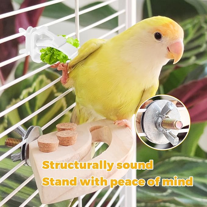 2 Pcs Bird Chew Toy Wooden Foraging Toys, Hanging Wooden Puzzle Foraging,Parrot Cork Stopper Toys Birds Feeding Toy,2 Pcs Bird Cage Food Holder Fruit, for Small and Medium Parrots(E)