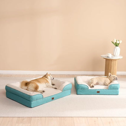 EHEYCIGA Orthopedic Dog Bed for Small Dogs, Waterproof Memory Foam Small Dog Beds with Sides, Non-Slip Bottom and Egg-Crate Foam Medium Dog Couch Bed with Washable Removable Cover, Turquoise Blue