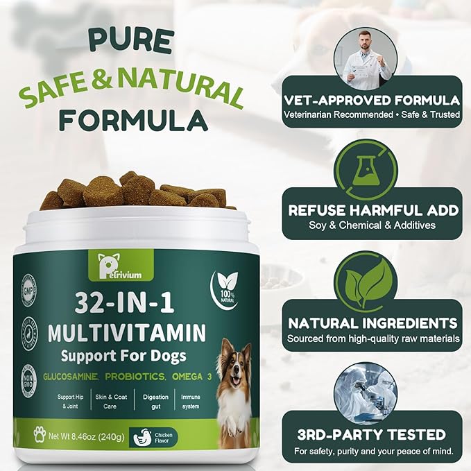 Dog Multivitamin Chewable with Glucosamine & MSM, Omegas 3 & 6, Probiotics, Dog Vitamins and Supplements for Hip & Joint Health, Skin & Coat, Immune Boost & Overall Health 120 Soft Chews