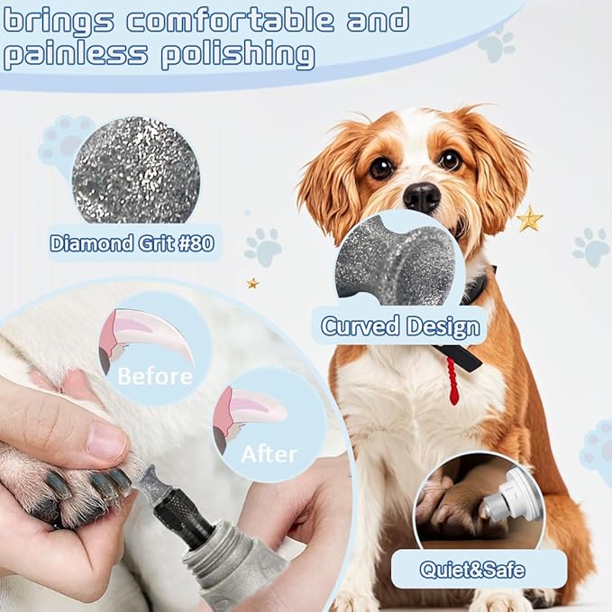 Diamond Rotary Nail Grinder Bits for Dog, 2PCS Diamond Dog Nail Grinder Head for Dremel,1/8" Replacement Grinder Wheel Pets Nail Grooming Tools for Medium Large Dogs