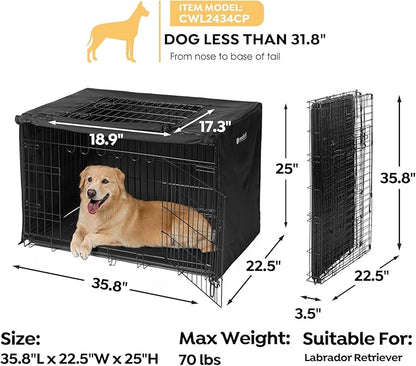 Veehoo 36 inch Dog Crate for Large Dogs with Three Doors & Cover-Metal Wire Dog Cage Kennels & Houses for Puppy&Cat, Indoor Outdoor Collapsible Metal Contour Dog Crate Kennels Kit with Removable Tray