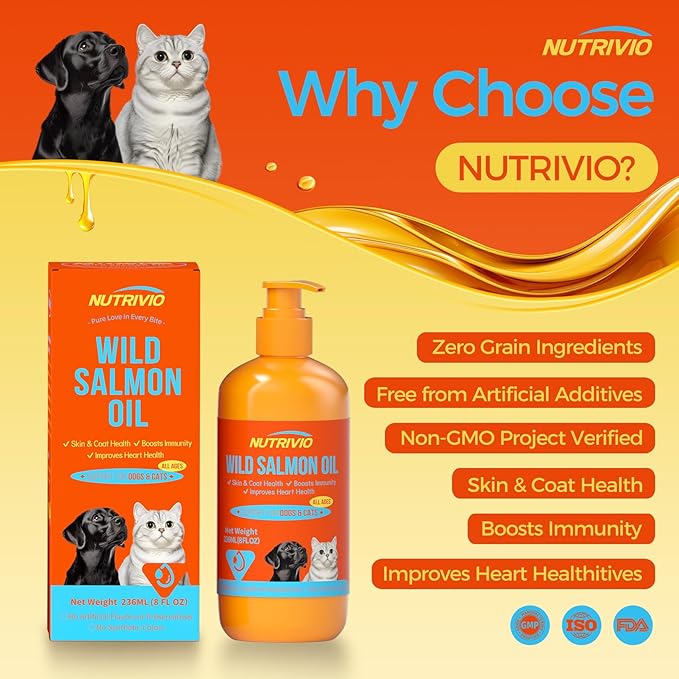 Wild Alaska Salmon Oil for Dogs & Cats Fish Oil Omega 3 Supplements with EPA & DHA for Skin & Coat, Immune, Brain, Joint and Heart Health, Dog & Cat Fish Oil Supplements 236mlï¼8fl ozï¼