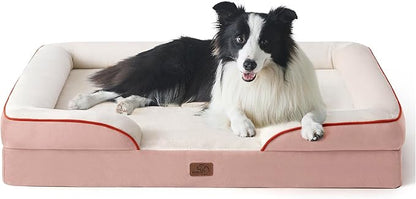 Bedsure Orthopedic Dog Beds Large Sized Dog - Washable Large Dog Cat Bed Waterproof, Comfort Dogs Couch Sofa with Washable Removable Cover, Pet Bed with Nonskid Bottom, Pink, 35"