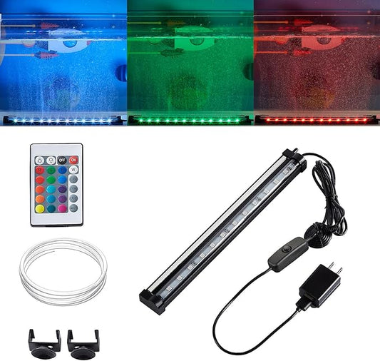 Carefree Fish Aquarium 4/8/12/16/24/40In Led Nanometer Materials Air Stone Strip Ⅱ and Tube Fish Tank Oxygen Stone Bubble Wall RGB Light Waterproofing Grade IP68(Air Pumps not Included