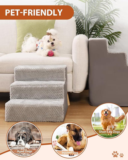 Dog Stairs for Small Dogs,22" H,5-Step Dog Steps for High Bed Couch and Sofa,Pet Stairs for Dogs and Cats Climbing with Non-Slip Bottom and Washable Cover,Light Grey
