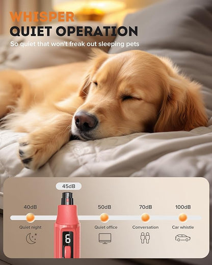 YABIFE 7-Speed Dog Nail Trimmers, Professional Dog Nail Grinder with Light - Heavy Duty Pet Nail Grinder for Dogs/Cats/Birds/Small Animals - Whisper Quiet, Single Hand Operation