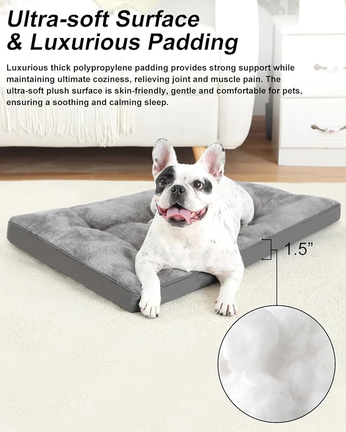Dog Bed for Crate Washable Dog Beds for Small Dogs Plush Dog Kennel Pad Pet Sleeping Mat with Anti-Slip Bottom, 23x17 Inch, Grey
