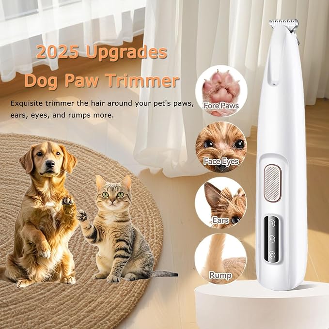 1PC Dog Paw Trimmer with LED Light,35dB Low Noise Precision Pet Paw Trimmer for Dogs Cats Grooming Clippers,Safety Electric Paw Hair Trimmer for Paws,Ears,Rump,Face,Eyes