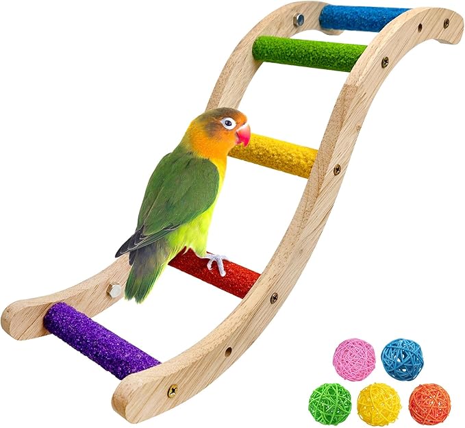 Hamiledyi Nature Wooden Bird Ladder Pet Parrots Climb Bridge Exercise Stands for Parakeet Climbing Chewing Bridge Bird Cage Accessories for Cockatiel Parakeet Lovebirds Budgie
