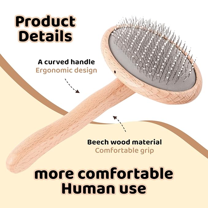 Dog Slicker Brush for Shedding, Grooming, Dematting - Long/Short Hair Pets, Poodle, Puppy & Indoor Cats, Oval Pin Brush with Coated Tips & Air-Cushion Design, Lightweight Beech Wood Body
