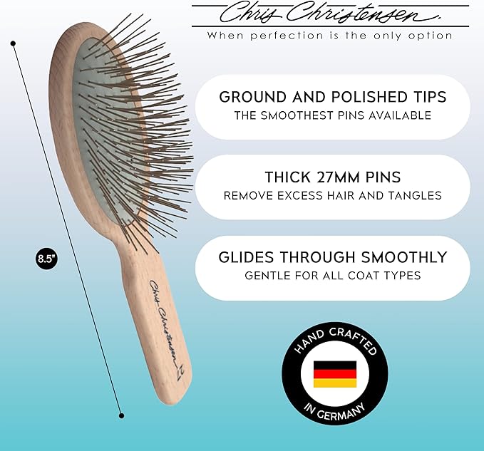 Chris Christensen Dog Brush, 27 mm Oval Pin Brush, Original Series, Groom Like a Professional, Stainless Steel Pins, Lightweight Beech Wood Body, Ground and Polished Tips