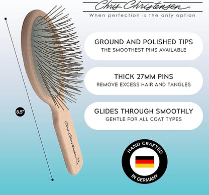 Chris Christensen Dog Brush, 27 mm Oval Pin Brush, Original Series, Groom Like a Professional, Stainless Steel Pins, Lightweight Beech Wood Body, Ground and Polished Tips