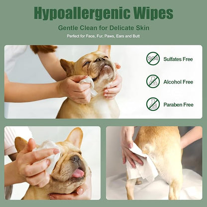 Dog Wipes for Paws and Bum, Hypoallergenic Pet Grooming Wipes Natural and Gental, 100 Wipes for Cleaning & Grooming Moisturizing Coconut