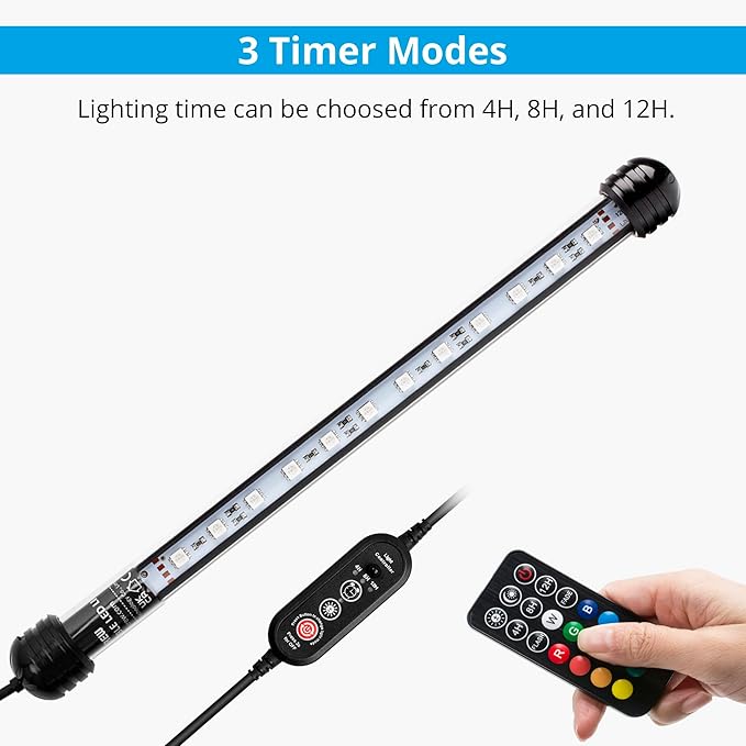 NICREW LED Aquarium Light, 11 Inches Submersible Fish Tank Light, Waterproof Underwater Light with Multicolor Option