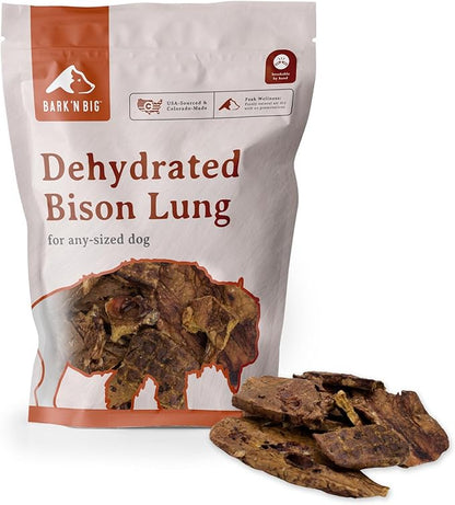 BARK'N BIG Bison Dog Treats - Single Ingredient Lung Dog Treats - Made & Sourced in USA - Dehydrated Bison, High Protein, Low Fat, Easily Digestible for Dogs with Sensitive Stomachs - 5 oz