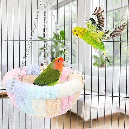 Wontee Bird Nest Bed Parrot Hanging Swing Hammock Bird Cage House for Budgies Parakeets Cockatiels Lovebirds Conures (Multi-Colored)