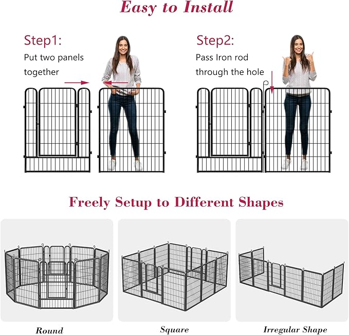 Dog Playpen 40 inch Dog Fence for Outdoor Indoor Use Heavy Duty Metal Dog Pen for Large Dogs, Rustproof Pet Playpen Portable Pet Fence Outdoor for Yard, RV Camping, Customizable, 42 Panels