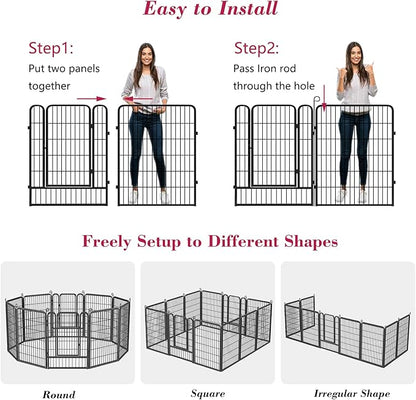 Dog Playpen 40 inch Dog Fence for Outdoor Indoor Use Heavy Duty Metal Dog Pen for Large Dogs, Rustproof Pet Playpen Portable Pet Fence Outdoor for Yard, RV Camping, Customizable, 28 Panels