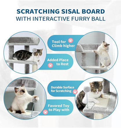 Made4Pets Cat Tree, Carpet Cat Tower Grey for Indoors Cats, Cute Wood Kitty Condo with Scratching Post and Pad, 29" Multi-Level Modern Activity Climbing Furniture for Small and Medium Cats