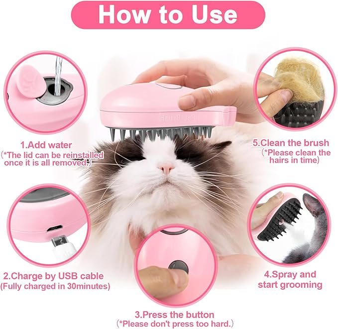 Nepfaivy Cat Steam Brush for Shedding - Steamy Cat Brush for Indoor Cats, Cat Hair Steam Brush for Massage, Spritz Defur Comb for Cats, Pet Steamer Brush for Shorted and Long Haired Dogs