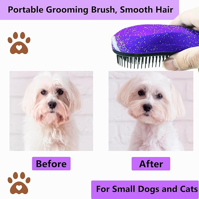 Puppy Brush, Soft Dog Brush for Grooming, Puppy Hair Remover Brush Comb, Grooming Tool for Poodles,Teddy, Yorkies, Maltese, Shih Tzu, Chihuahua, Starry Purple