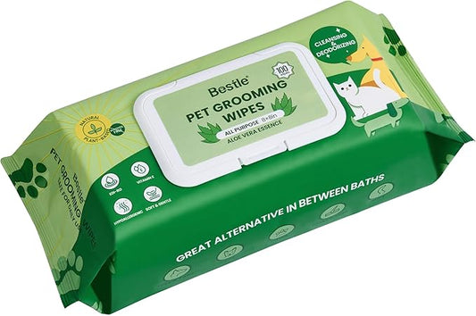 Dog Wipes, 100 Count Pet Grooming Wipes, Conditioning Shine Coat, Cleaning and Deodorizing, Pet Wipes for Dogs & Cats, for Sensitive Skin (Aloe Vera)