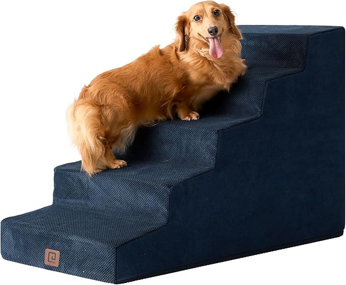 EHEYCIGA Dog Stairs for High Beds 22.5" H, 5-Step Dog Steps for Small Dogs and Cats, Slope Pet Steps with Non-Slip Bottom, Navy