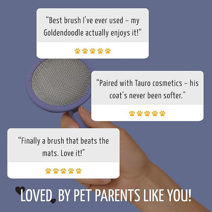 Tauro Pro Line Wooden Deshedding Dog Brush for Long Goldendoodle, Labradoodle & Poodle Hair - Purple Slicker Brush for Dog & Cat Grooming - Oval Flexible Cushion & Non-Slip Grip, M