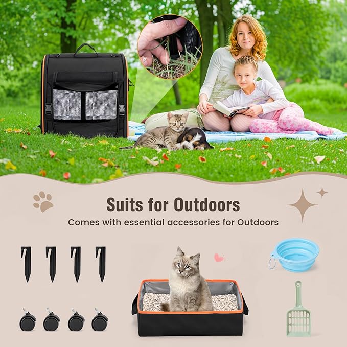 Pet Carrier for Cats Dogs up to 30 Lbs, Car Travel Portable Pet Kennel Dog Crate Set with Litter Box, Bowl for Outdoor Camping