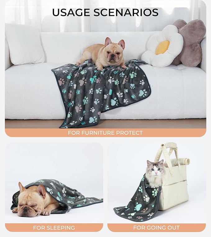 1 Pack 6 Blankets Dog Cat Soft Fluffy Fleece Pet Blanket Warm Cute Print Design Puppy Kitten Blanket Doggy Paw Small(23"x16")