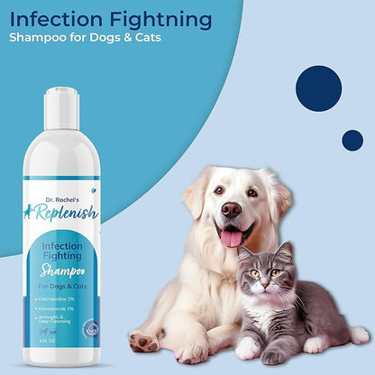 Replenish Anti Itch Dog Shampoo with Ketoconazole and Chlorhexidine for Dog Skin Irritation Treatment & Itchy Skin Relief - Dr. Rachel’s Veterinary Formula Dog Shampoo with Cucumber Melon Scent - 8 oz