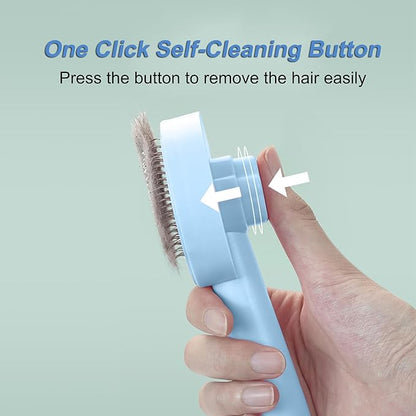Cat Brush for Shedding,Pet Grooming Self Cleaning Slicker Brush,Removes Mats,Tangles and Loose Hair,Shedding Brush for Short or Long Haired Cats Dogs (Blue)