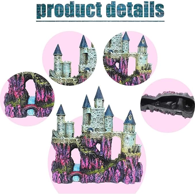 Aquarium Castle Decor, Resin Castle for Fish Tank with Randomly Color Plants Decorations Accessories for Freshwater and Saltwater Fish Tanks