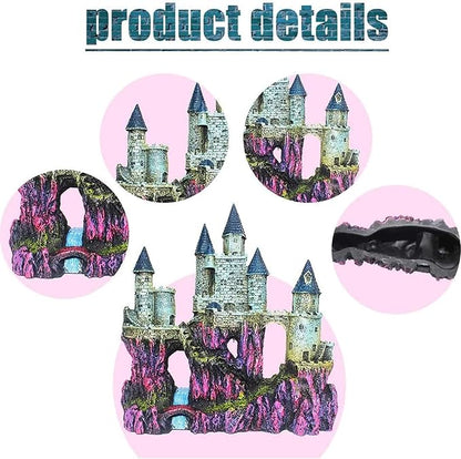 Aquarium Castle Decor, Resin Castle for Fish Tank with Randomly Color Plants Decorations Accessories for Freshwater and Saltwater Fish Tanks