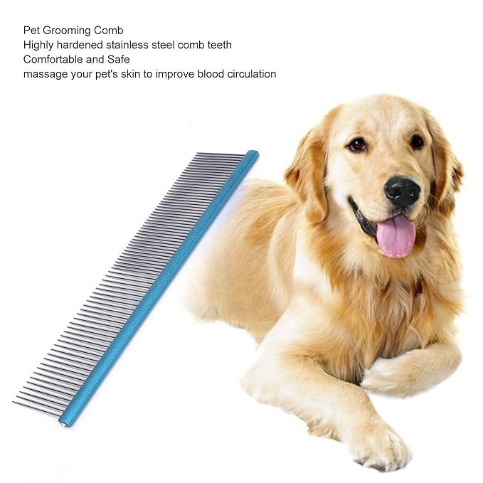Greyhound Comb For Dogs, Metal Dog Comb Dog Combs with Rounded Ends Dog Comb Cat Comb For Removing and Knots Grooming Tool For Long Short Haired Dog (Blue 22cm/8.7in)