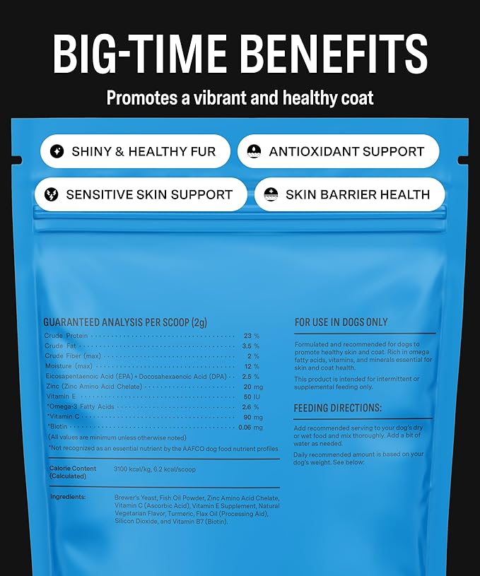 Fi Dog Supplements - Skin & Coat Powder Food Topper | Supports Healthy Skin & Shiny Fur | Omega-3 Fish Oil, Biotin & Zinc | Vet-Formulated Coat Defense Powder for Dogs | 90 Scoops