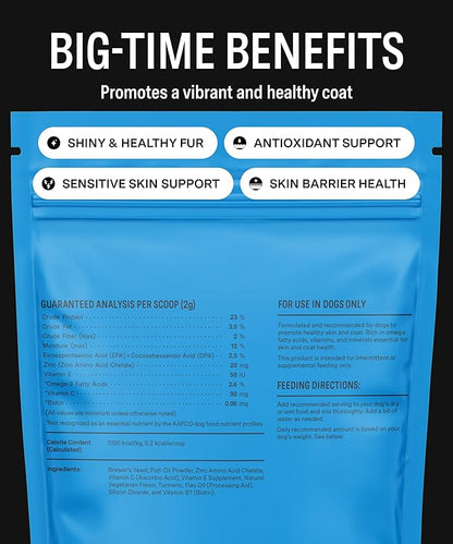 Fi Dog Supplements - Skin & Coat Powder Food Topper | Supports Healthy Skin & Shiny Fur | Omega-3 Fish Oil, Biotin & Zinc | Vet-Formulated Coat Defense Powder for Dogs | 90 Scoops